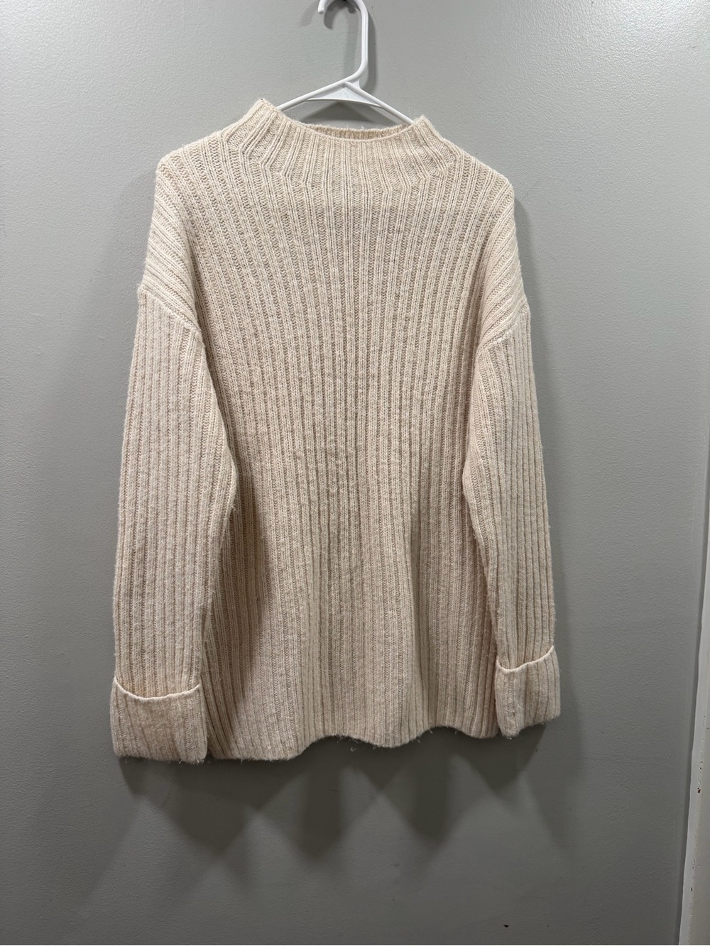 Old navy Cream Rib-Knit Mock Neck Women's Sweater S oversized